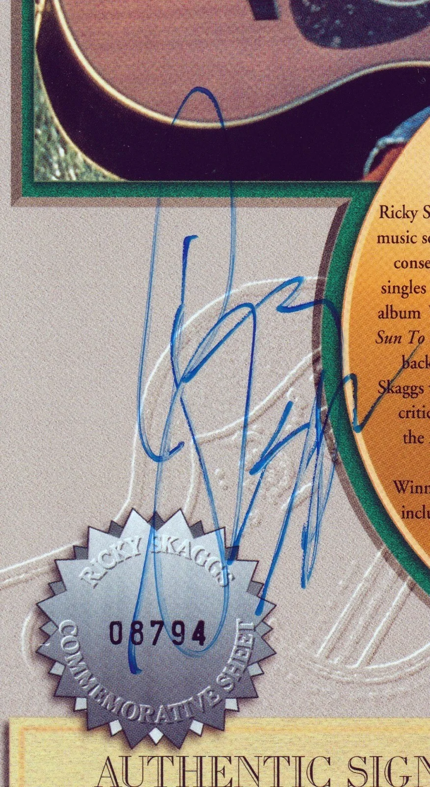 Ricky Skaggs Autographed Commemorative Serial Numbered 8.5"x5.5" Sheet, image 2
