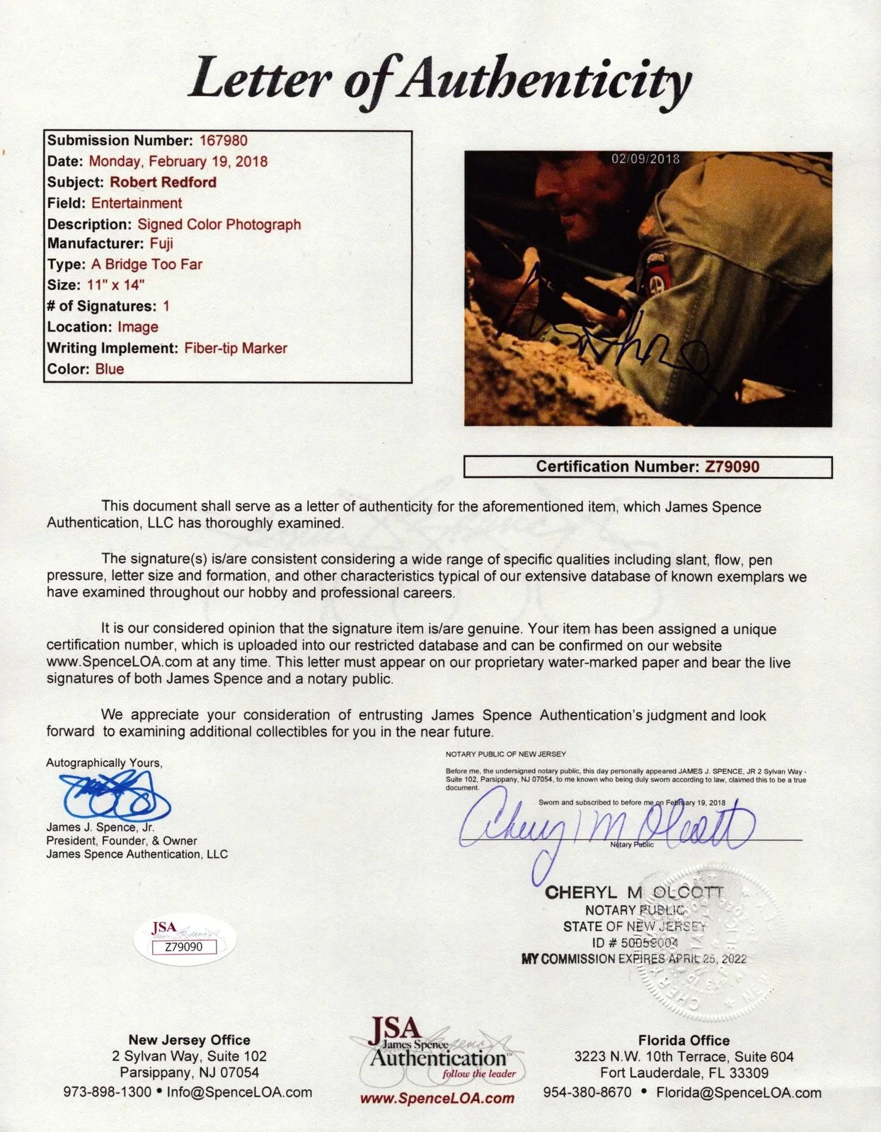 Robert Redford Signed Autographed 11x14 Photo The Last Castle JSA LOA, изображение 2
