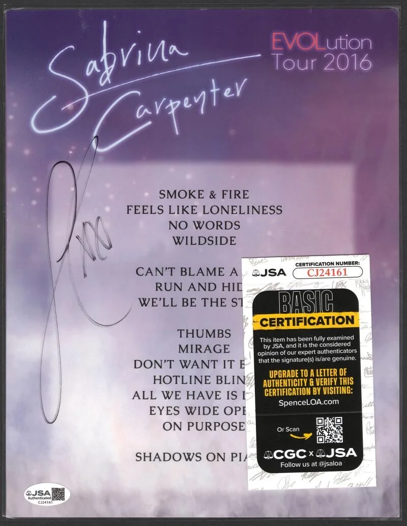 Sabrina Carpenter — Sabrina Carpenter Signed Autograph 8.5x11 LAMINATED EVOLution Tour Set List JSA, image 2