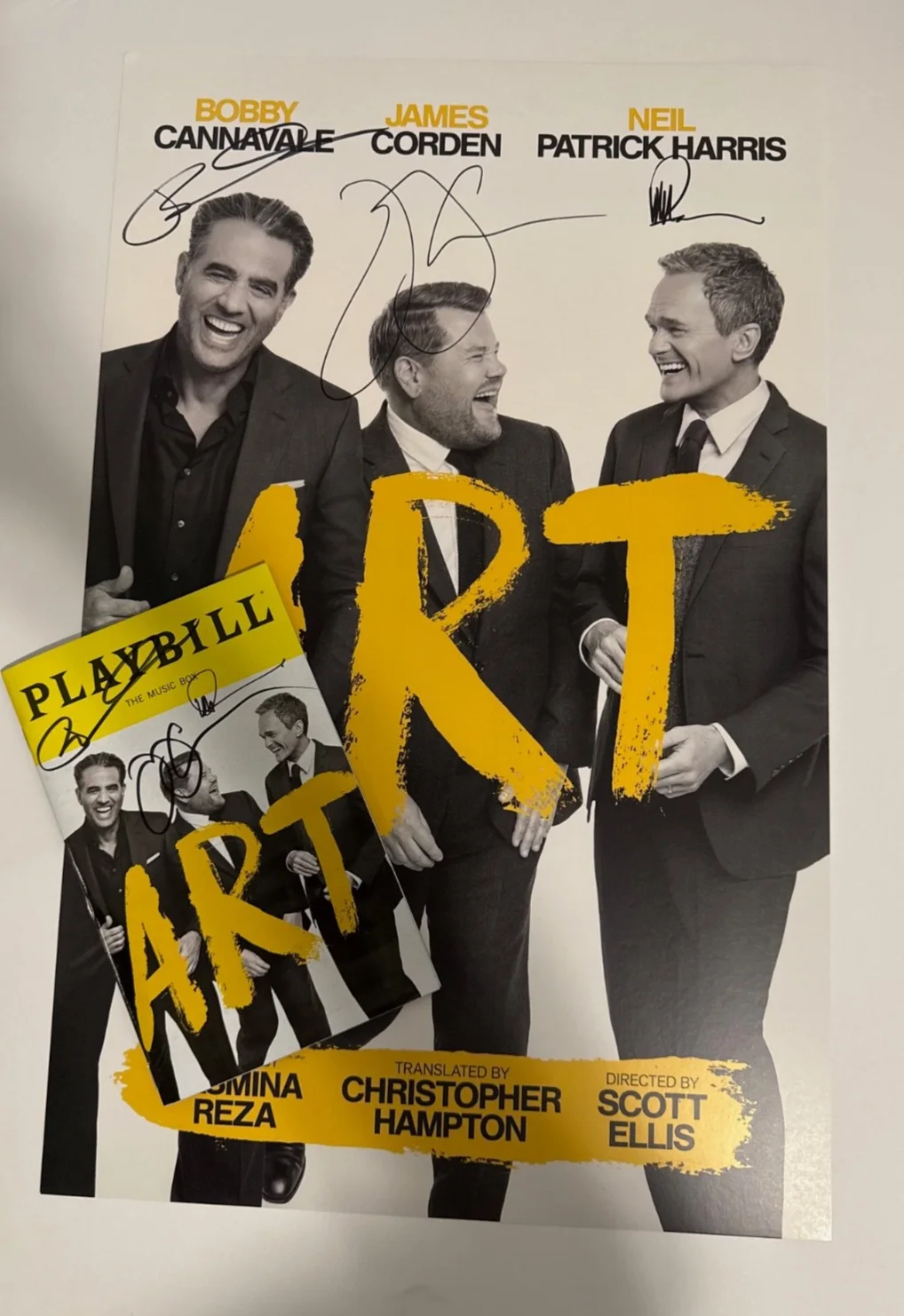 James Corden, Neil Patrick Harris, Bobby Cannavale — Art Signed Broadway Window Card Windowcard & Playbill Poster James Corden NPH