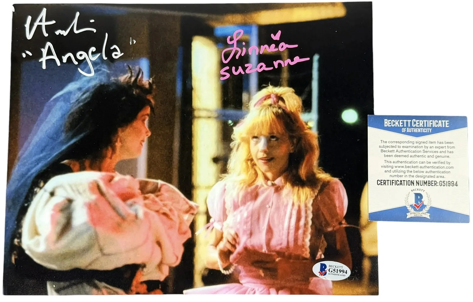 Amelia Kinkade & Linnea Quigley — Amelia Kinkade & Linnea Quigley signed 8x10 Photo Beckett Authentication