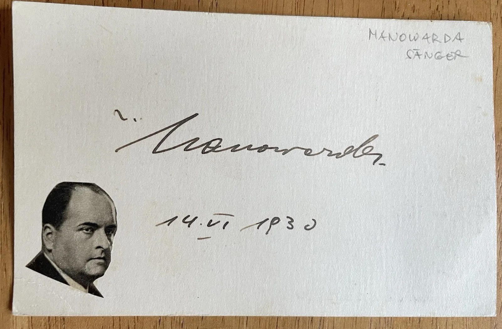 Austrian Opera Singer Josef Von Manowanda Autograph, image 2