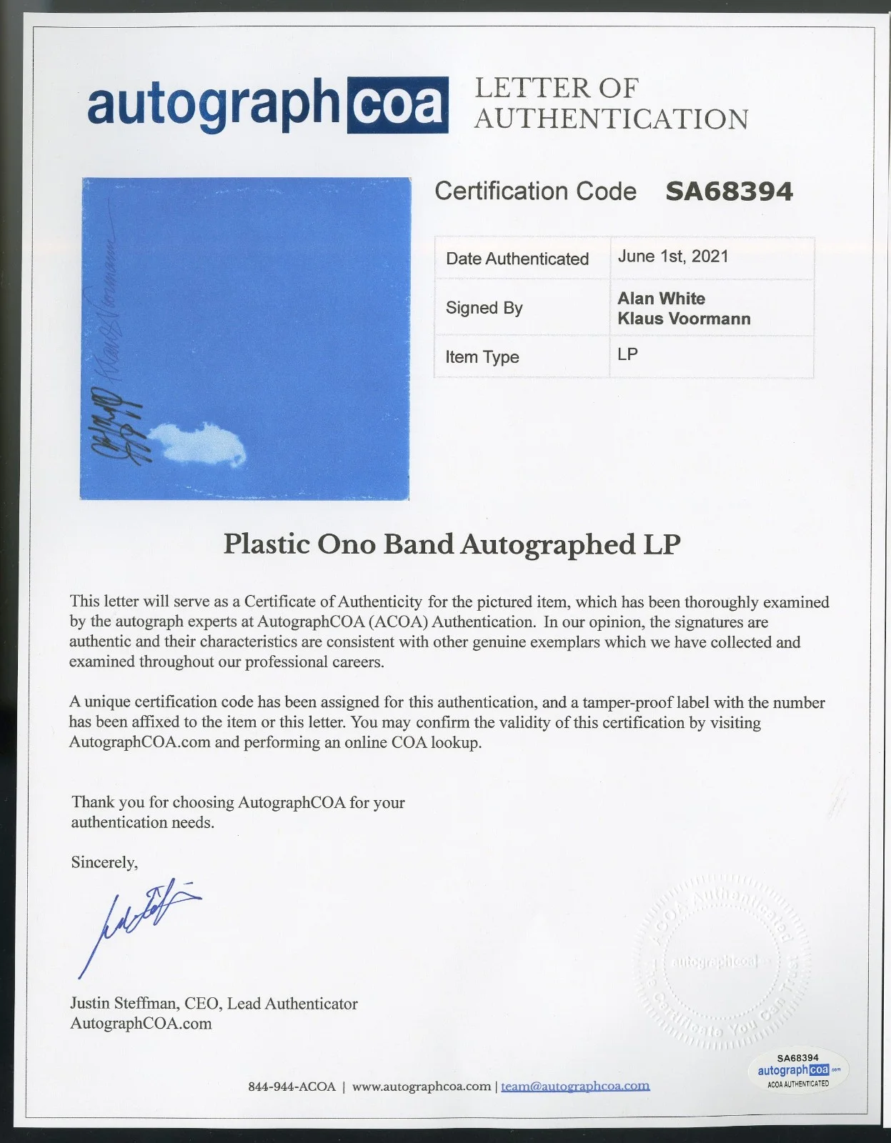 John Lennon Live Peace Toronto Vinyl LP signed Klaus Voormann Alan White ACOA, изображение 2