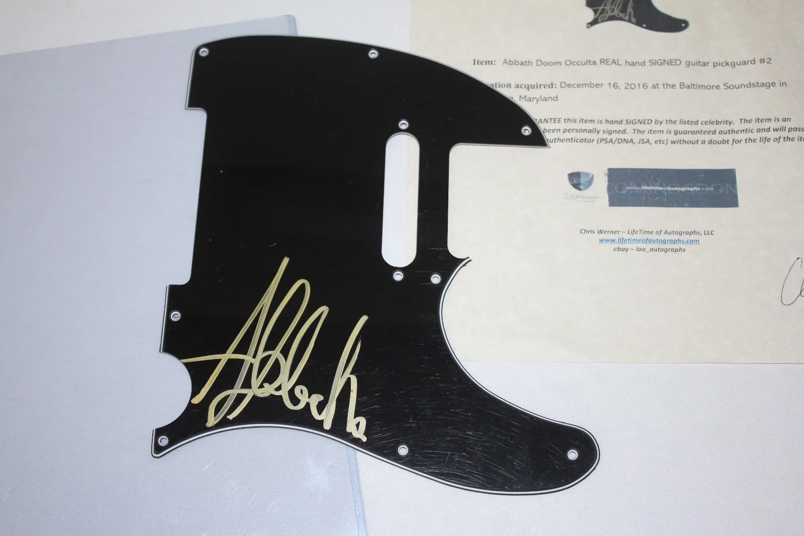 Abbath Doom Occulta REAL Hand SIGNED Guitar Pickguard COA Autographed 2016, image 3