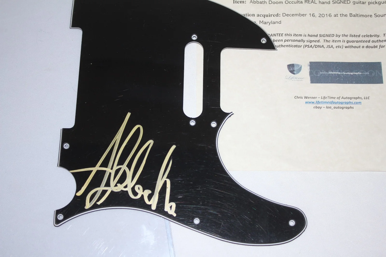 Abbath Doom Occulta REAL Hand SIGNED Guitar Pickguard COA Autographed 2016, image 4