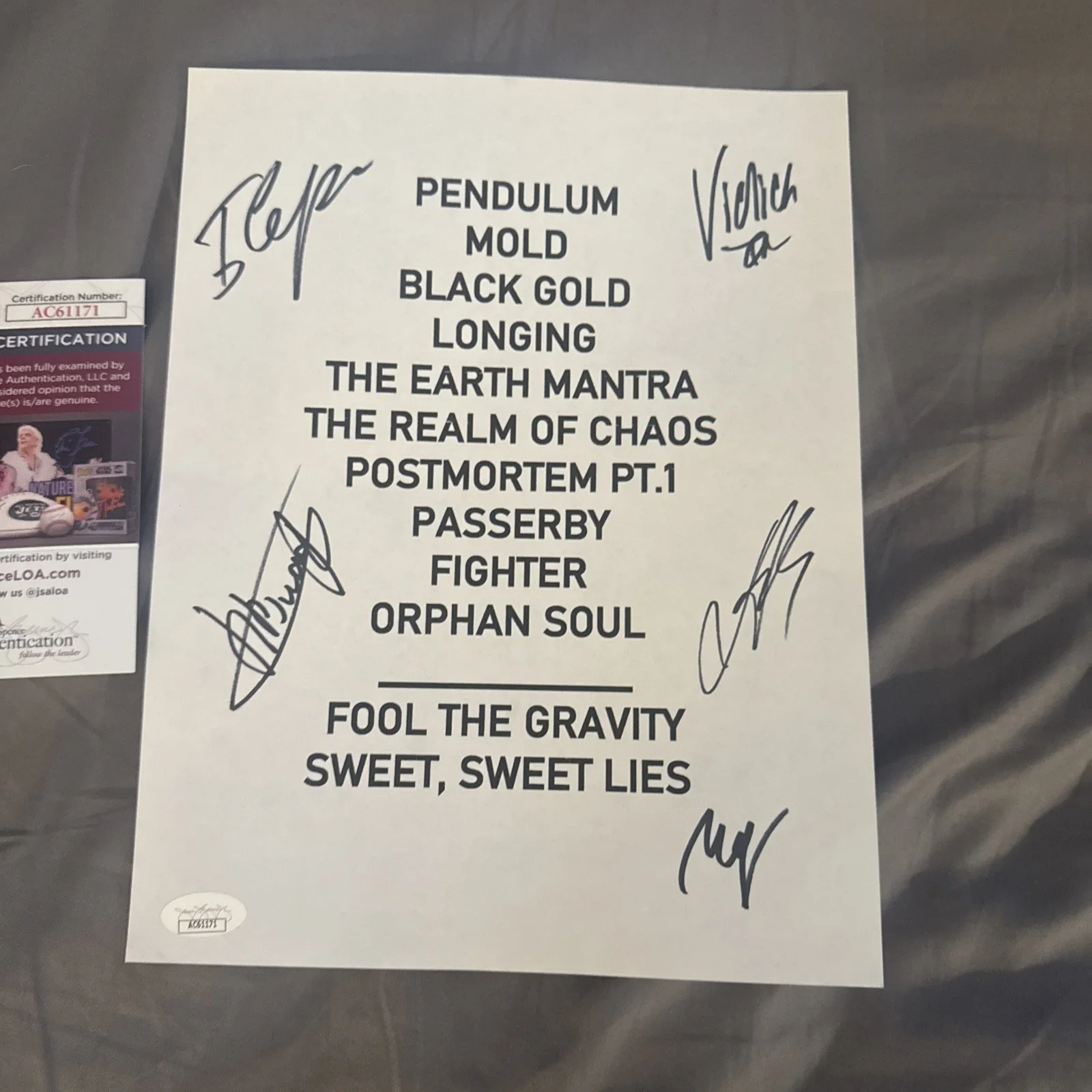 Infected Rain REAL full band hand SIGNED Concert Setlist Jsa Certified Lena, изображение 2