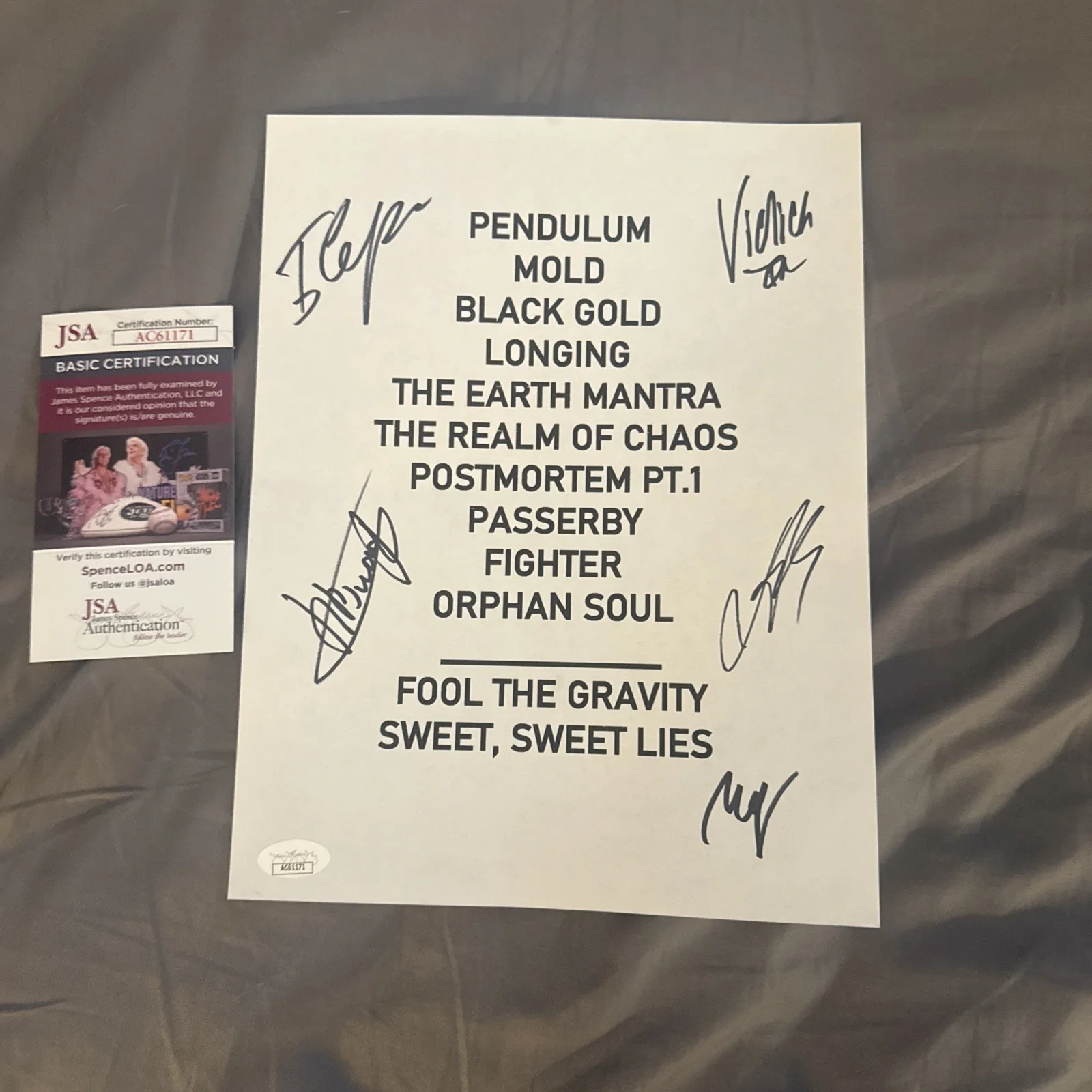 Infected Rain REAL full band hand SIGNED Concert Setlist Jsa Certified Lena, изображение 5