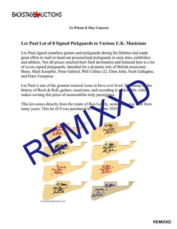 Les Paul Signed Guitar Pickguard For Peter Gabriel (Provenance Les's Assistant), изображение 2