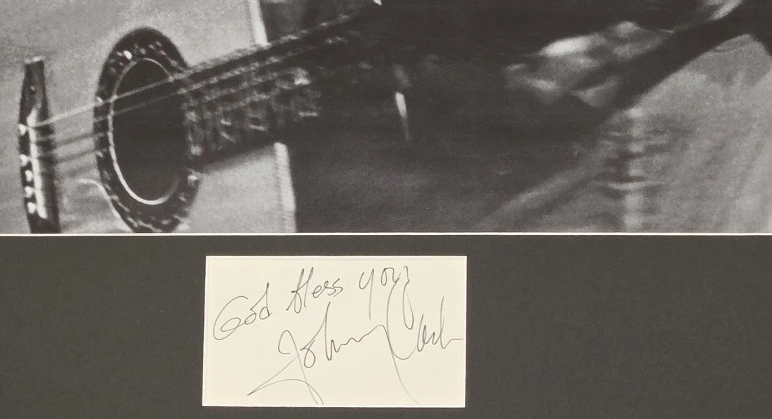 Johnny Cash Signed Middle Finger Poster Display Framed 27x40, image 2