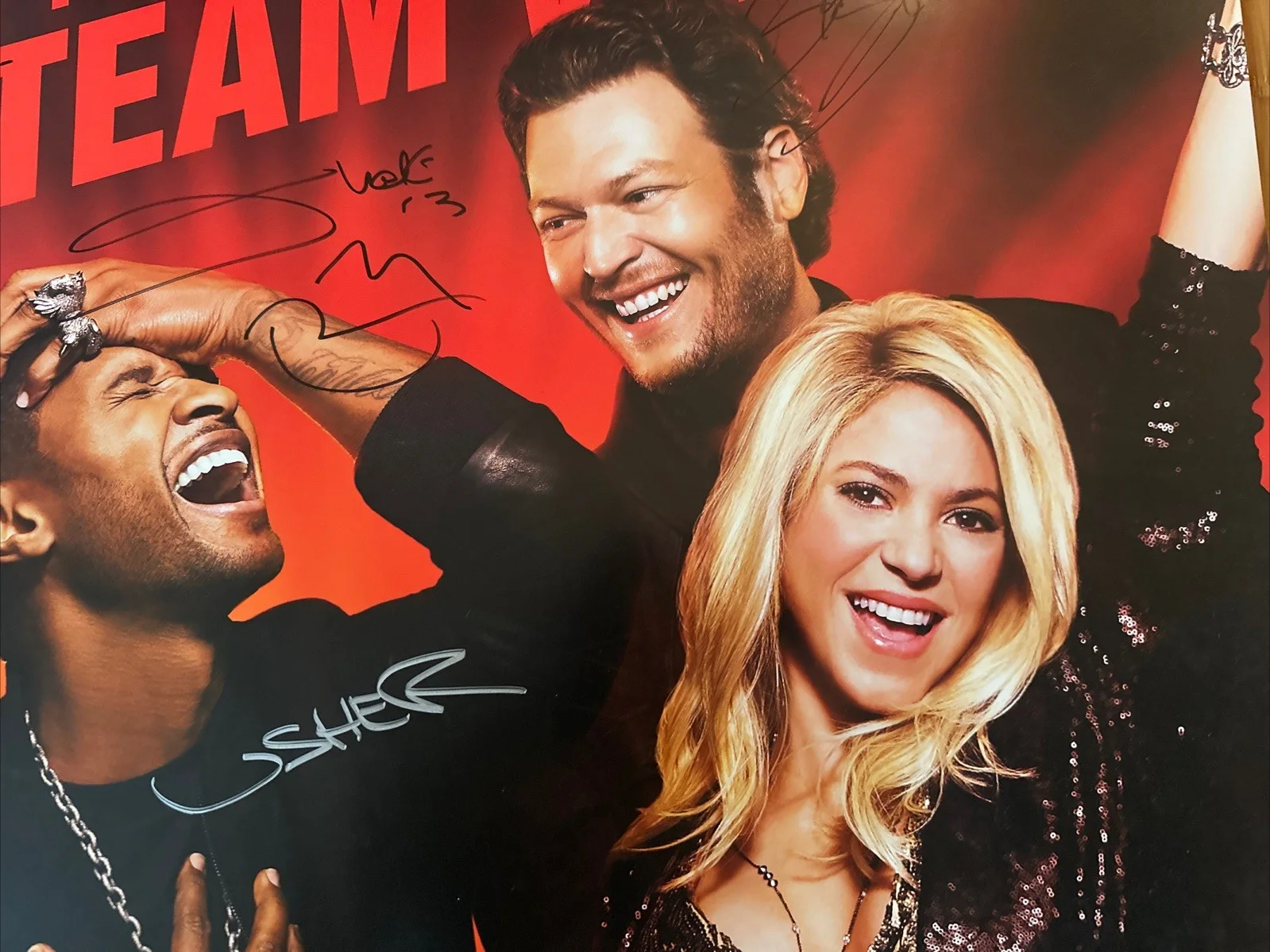 SIGNED The Voice Poster Shakira Usher Blake Shelton Adam Levine NBC TV Show RARE, изображение 3