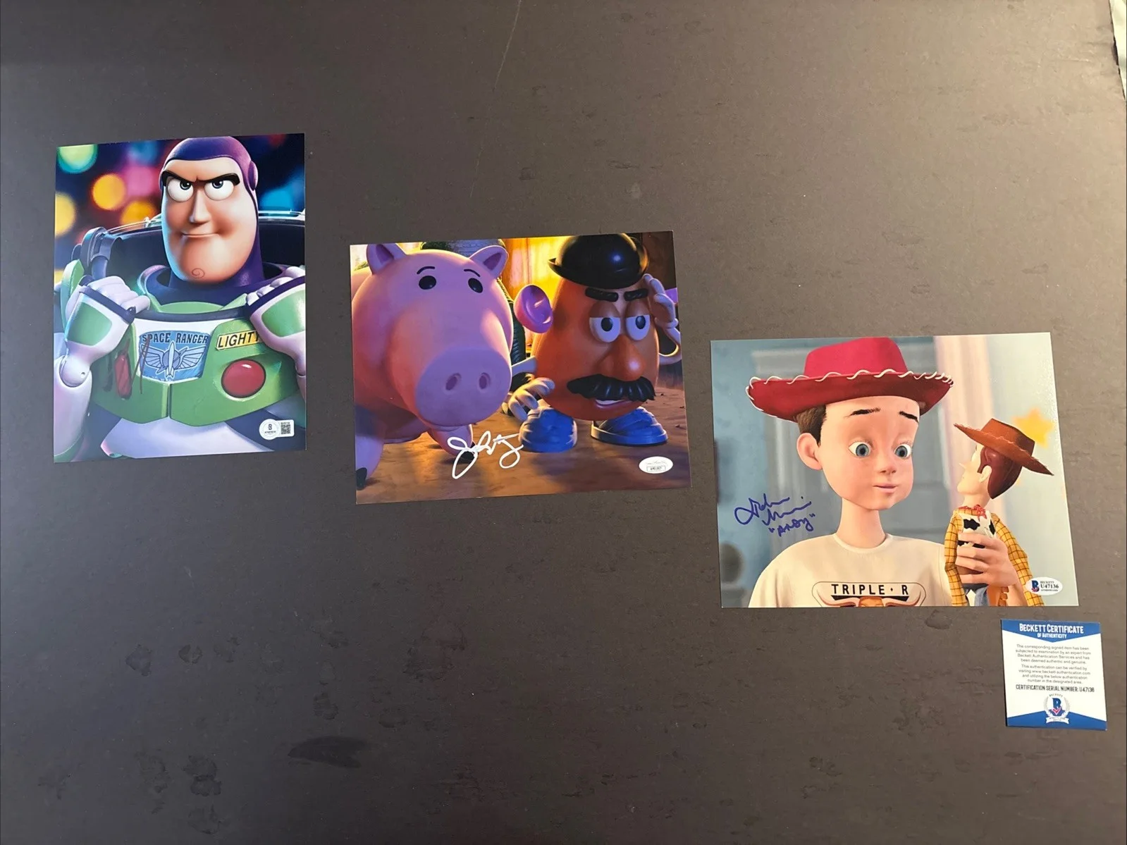 Tim Allen & John Ratzenberger and John Morris — Tim Allen & John Ratzenberger & John Morris Signed 8x10 Photos-Toy Story-BAS/JSA
