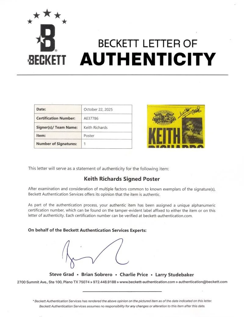 Keith Richards — Keith Richards Signed Autograph 8x12 Commemorative Tour Poster w/ Beckett COA, изображение 2