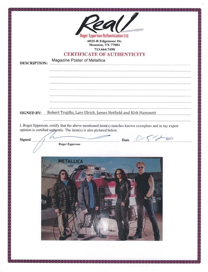 Kirk Hammett, James Hetfield, Robert Trujillo, Lars Ulrich — Metallica Band Signed Autograph Fold Out Magazine Poster James Hetfield JSA COA, image 4