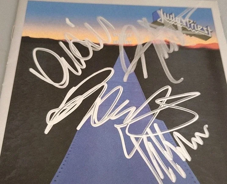 Judas Priest Signed Cd Booklet Point Of Entry. 4 Members Rob Halford Kk..., image 2