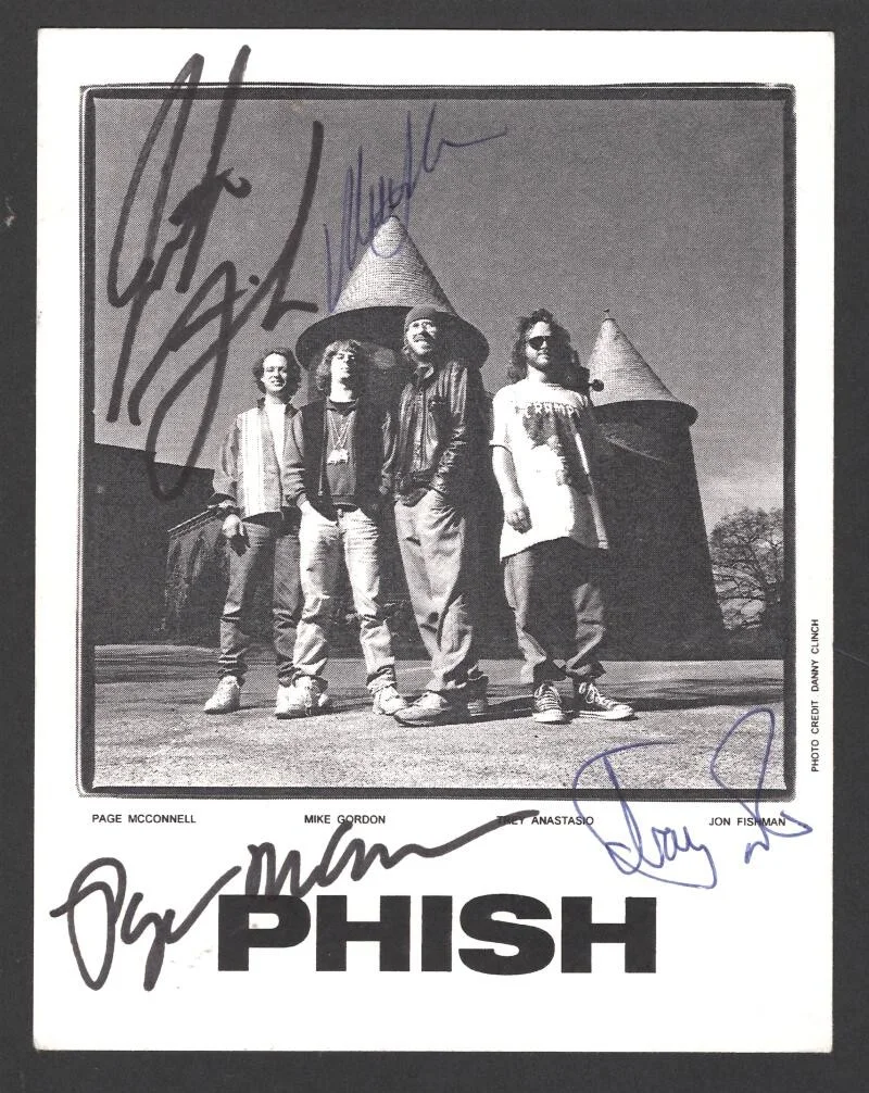 Trey Anastasio, Jon Fishman, Mike Gordon, Page McConnell — Phish Full Band Signed Autograph Promo Photo Card - Jon Fishman +3 w/ JSA COA