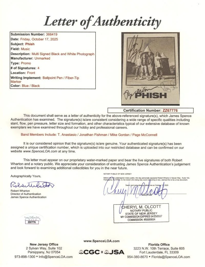 Trey Anastasio, Jon Fishman, Mike Gordon, Page McConnell — Phish Full Band Signed Autograph Promo Photo Card - Jon Fishman +3 w/ JSA COA, image 3