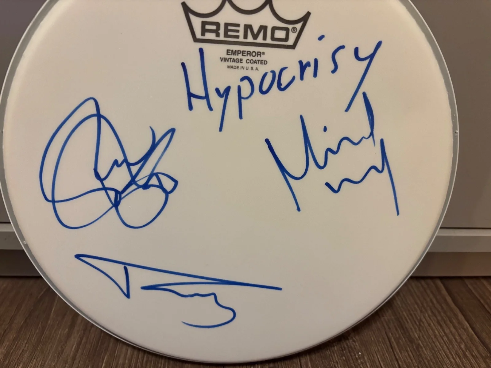 HYPOCRISY SIGNED AUTOGRAPHED REMO DRUMHEAD RARE X3 METAL PETER TANGTREN PAIN, изображение 2