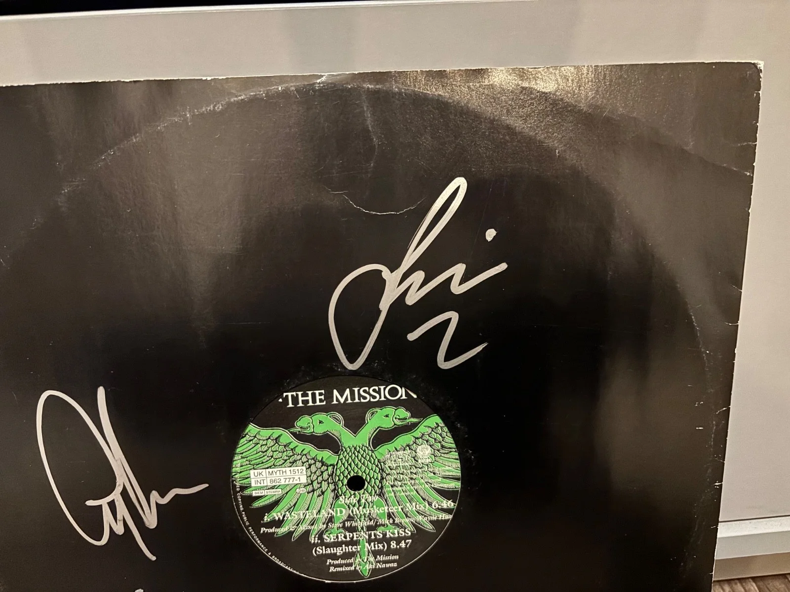 THE MISSION SIGNED AUTOGRAPHED LP VINYL RARE WASTELAND 12' SINGLE WAYNE HUSSEY, image 2