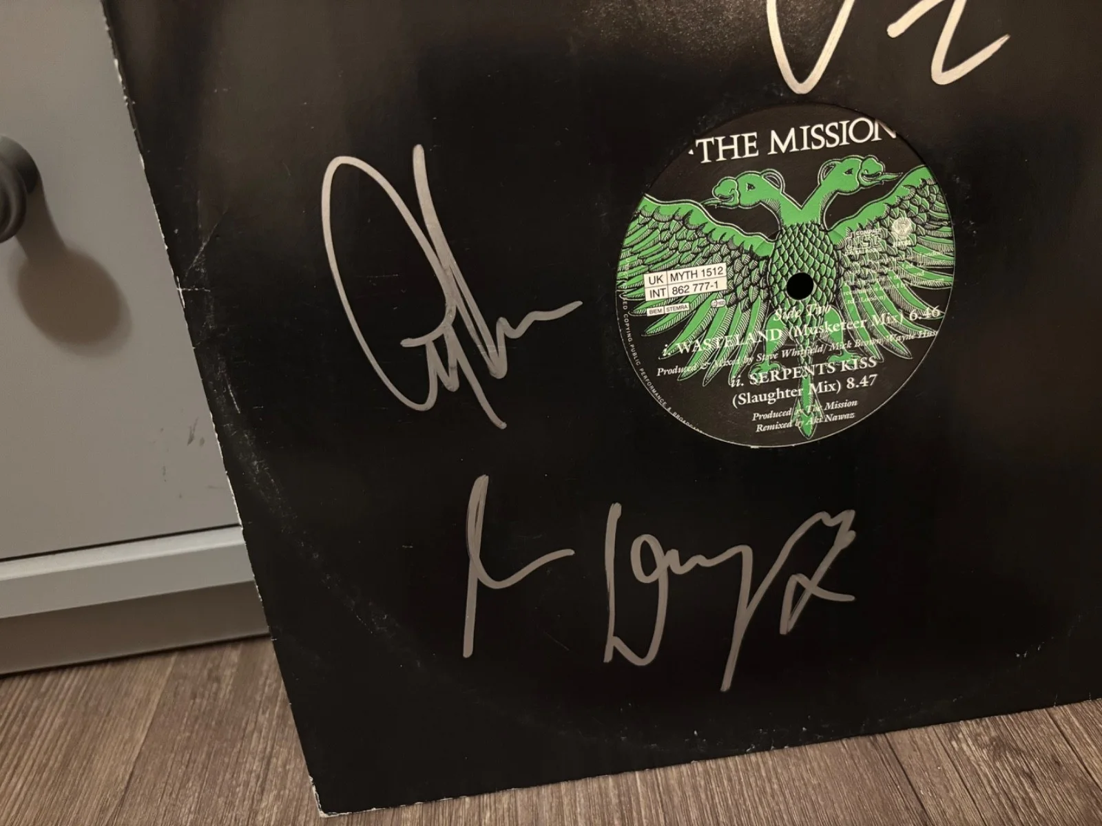 THE MISSION SIGNED AUTOGRAPHED LP VINYL RARE WASTELAND 12' SINGLE WAYNE HUSSEY, image 3