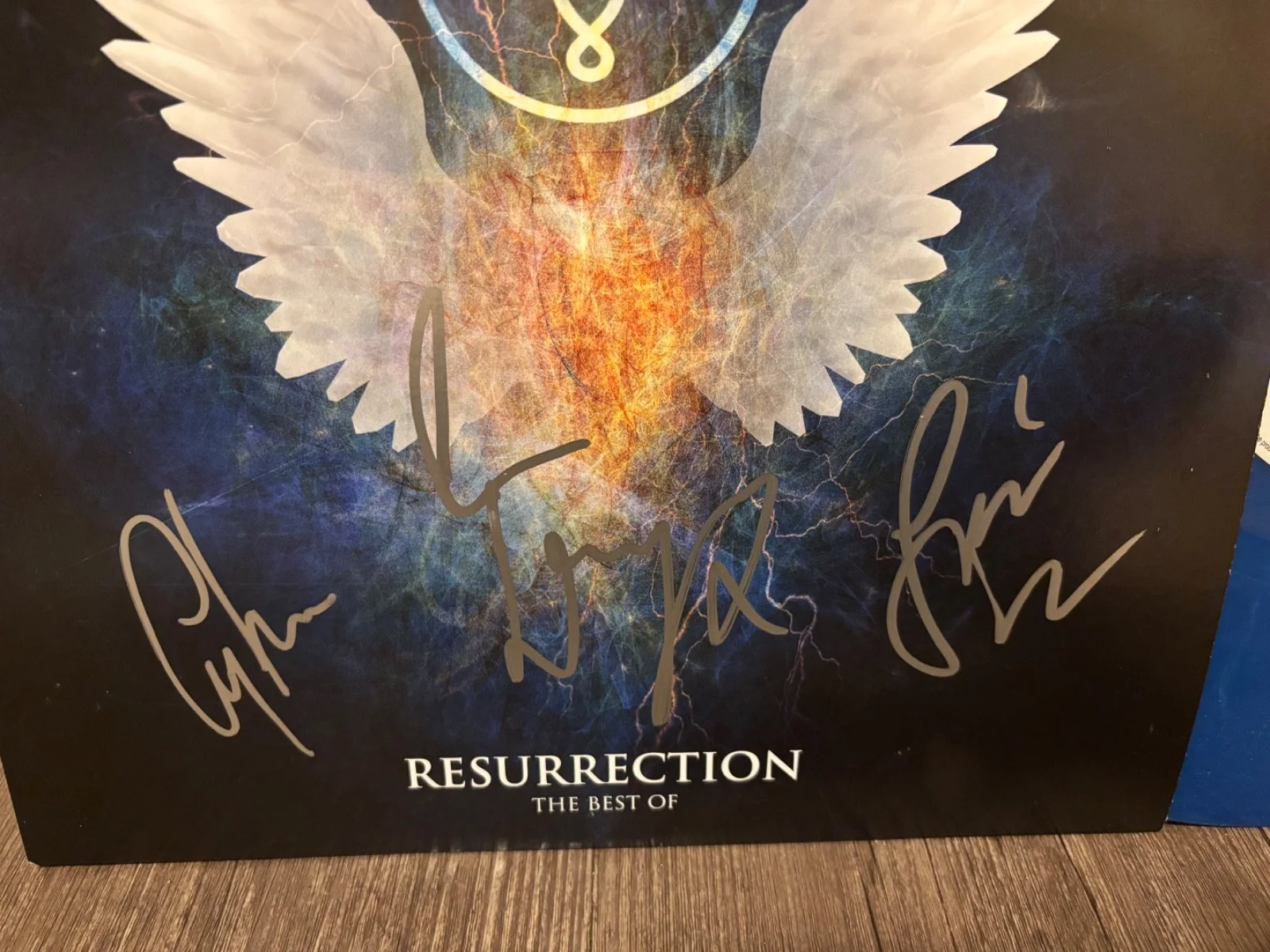 THE MISSION SIGNED AUTOGRAPHED BLUE LP VINYL X3 WAYNE HUSSEY RESURRECTION RARE, image 2