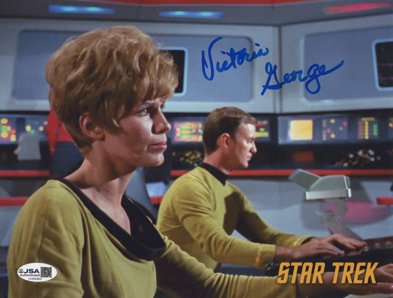VICTORIA GEORGE — VICTORIA GEORGE Signed STAR TREK 8x10 Photo ENSIGN JANA Autograph JSA COA CERT