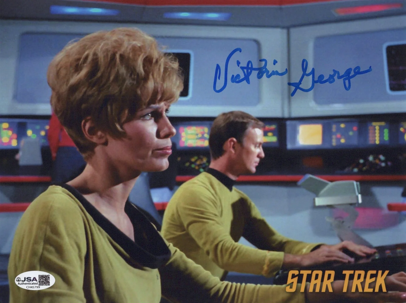 VICTORIA GEORGE — VICTORIA GEORGE Signed STAR TREK 8x10 Photo ENSIGN JANA Autograph JSA COA CERT