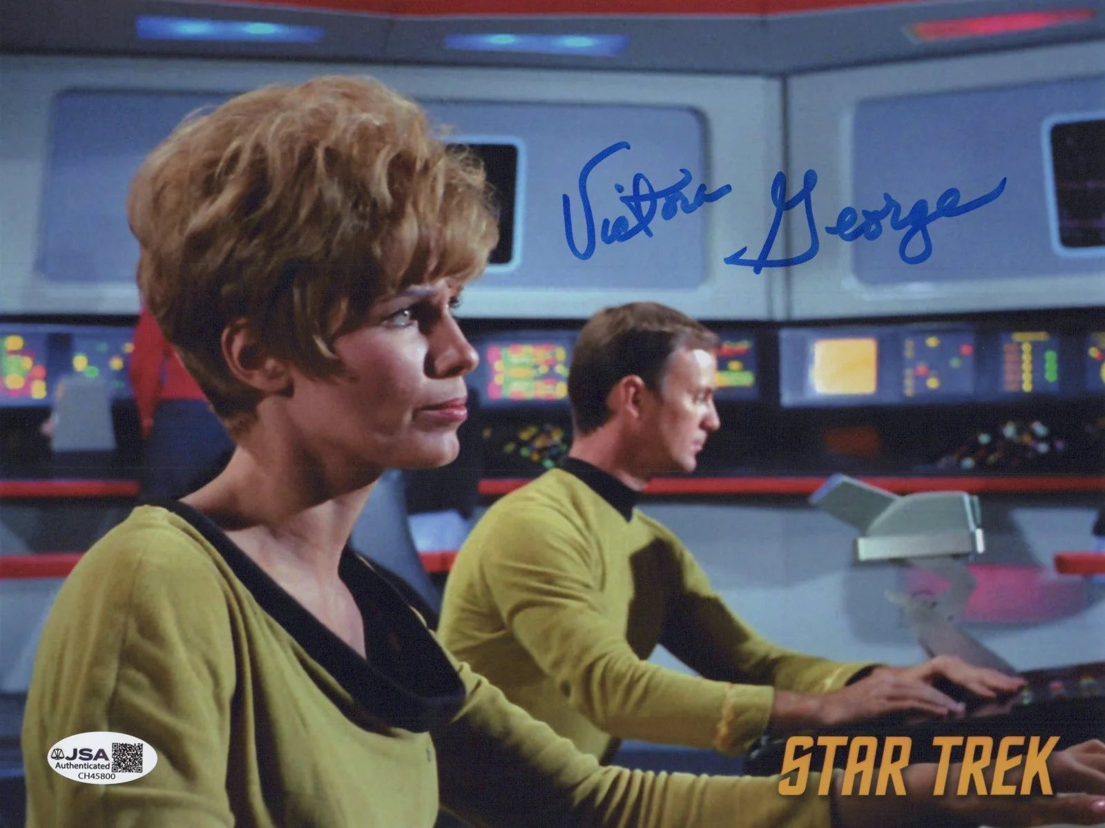 VICTORIA GEORGE — VICTORIA GEORGE Signed STAR TREK 8x10 Photo ENSIGN JANA Autograph JSA COA CERT