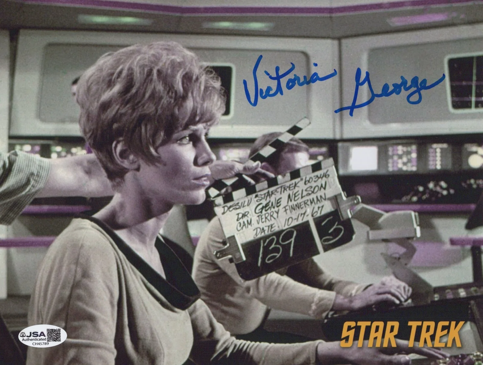 VICTORIA GEORGE — VICTORIA GEORGE Signed STAR TREK 8x10 Photo ENSIGN JANA Autograph JSA COA CERT