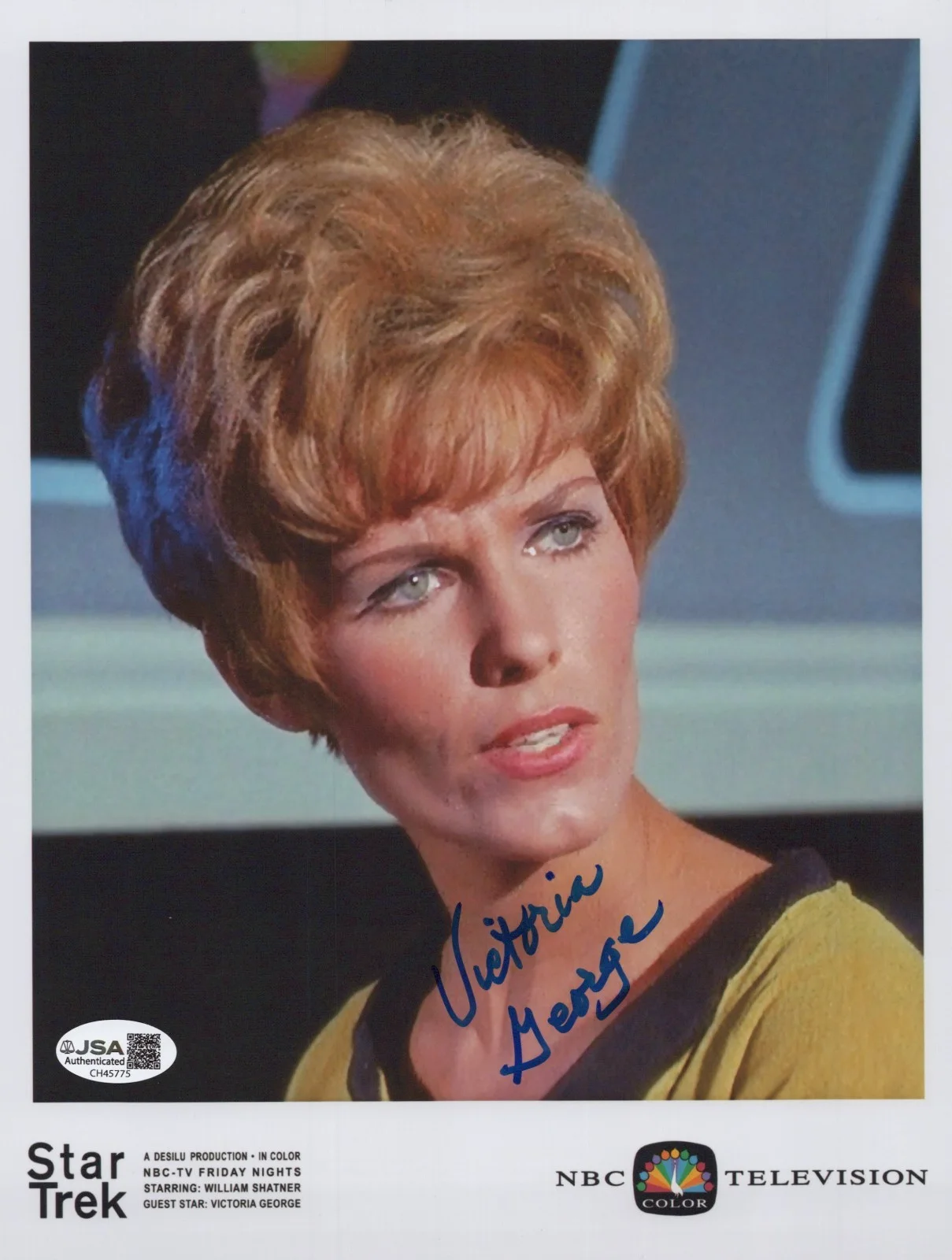 VICTORIA GEORGE — VICTORIA GEORGE Signed STAR TREK 8x10 Photo ENSIGN JANA Autograph JSA COA CERT