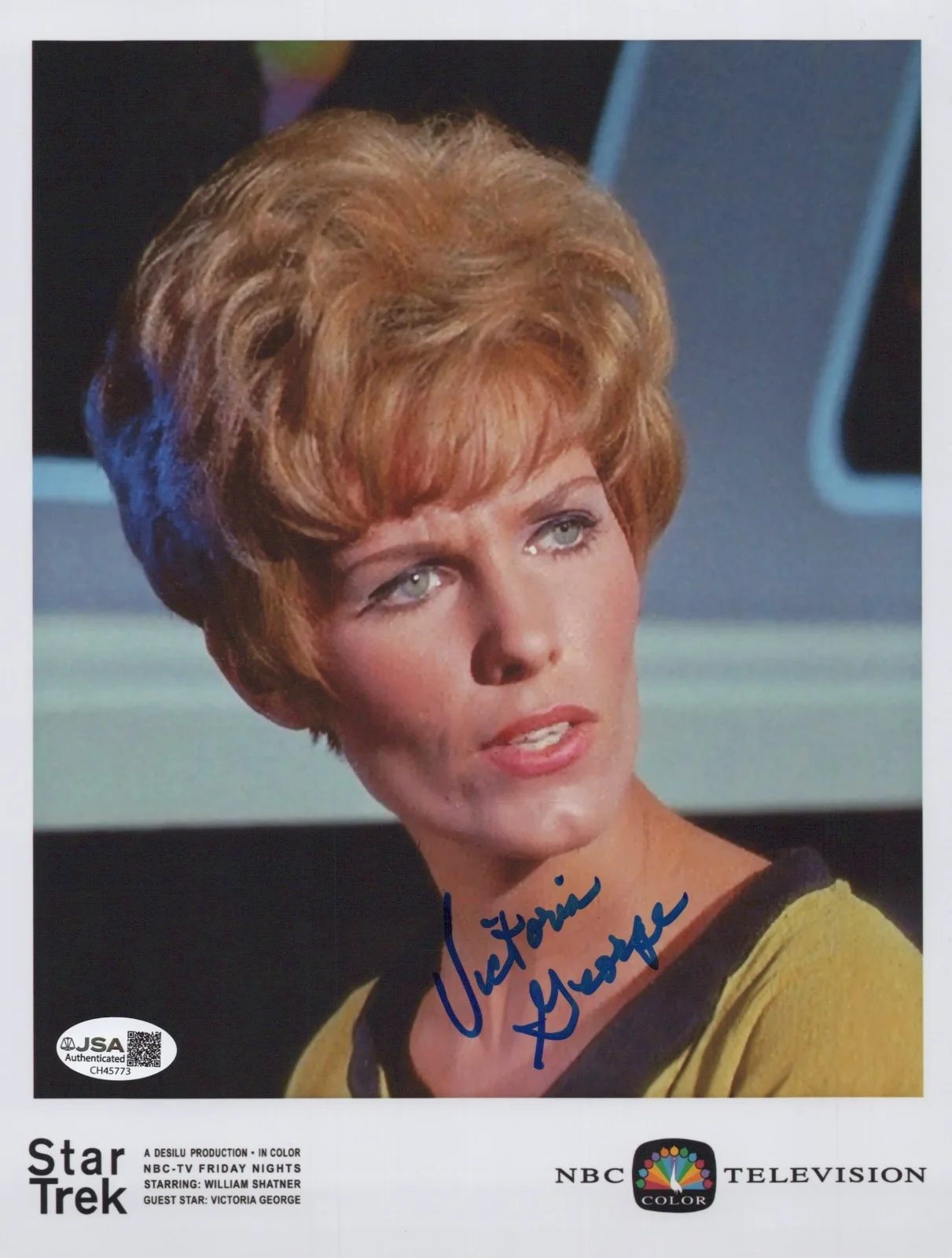 VICTORIA GEORGE — VICTORIA GEORGE Signed STAR TREK 8x10 Photo ENSIGN JANA Autograph JSA COA CERT