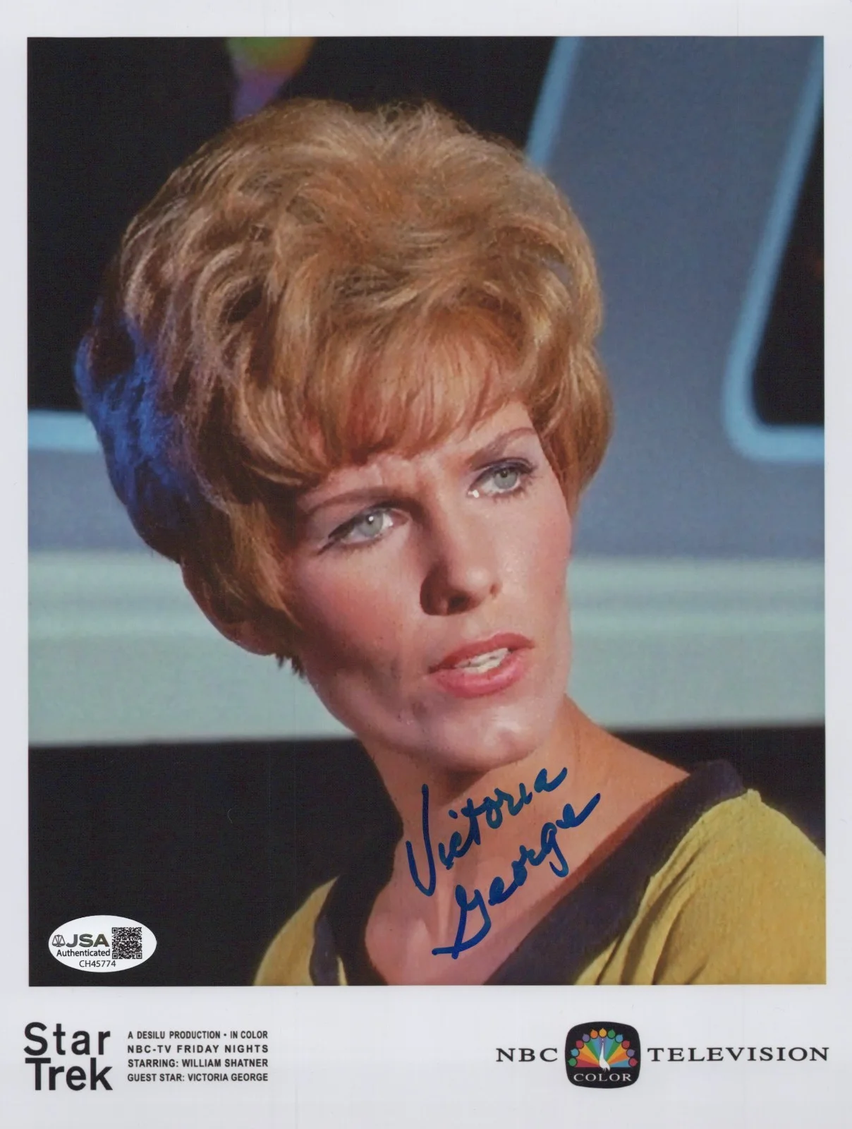 VICTORIA GEORGE — VICTORIA GEORGE Signed STAR TREK 8x10 Photo ENSIGN JANA Autograph JSA COA CERT