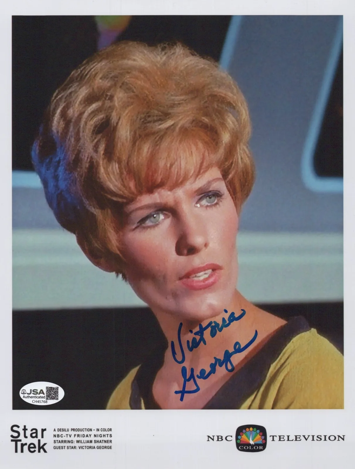 VICTORIA GEORGE — VICTORIA GEORGE Signed STAR TREK 8x10 Photo ENSIGN JANA Autograph JSA COA CERT