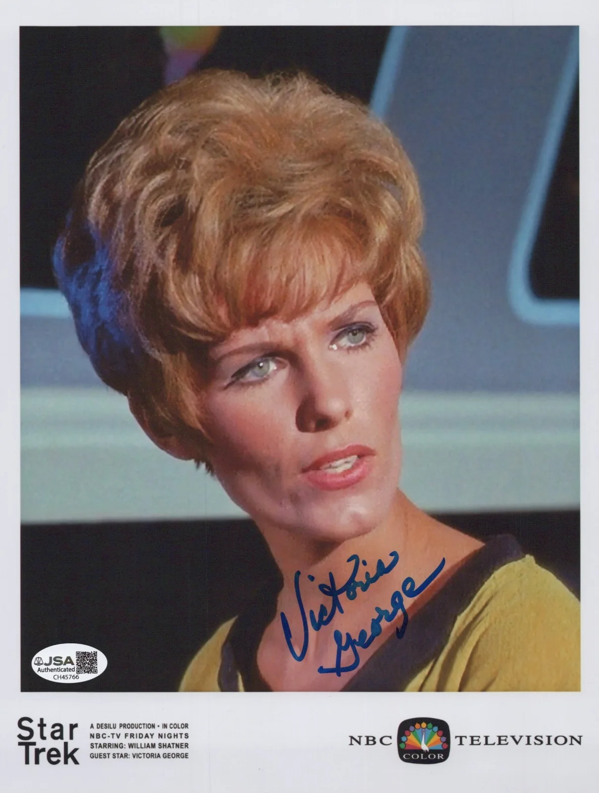 VICTORIA GEORGE — VICTORIA GEORGE Signed STAR TREK 8x10 Photo ENSIGN JANA Autograph JSA COA CERT