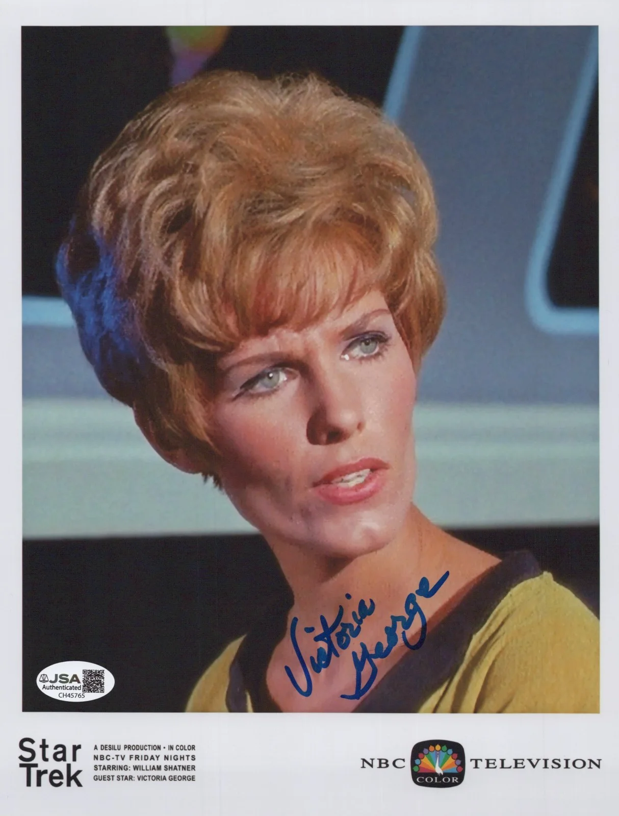 VICTORIA GEORGE — VICTORIA GEORGE Signed STAR TREK 8x10 Photo ENSIGN JANA Autograph JSA COA CERT