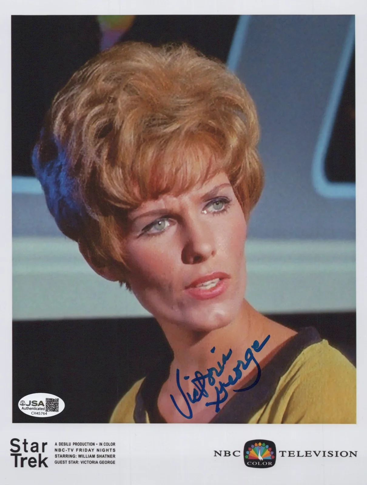 VICTORIA GEORGE — VICTORIA GEORGE Signed STAR TREK 8x10 Photo ENSIGN JANA Autograph JSA COA CERT