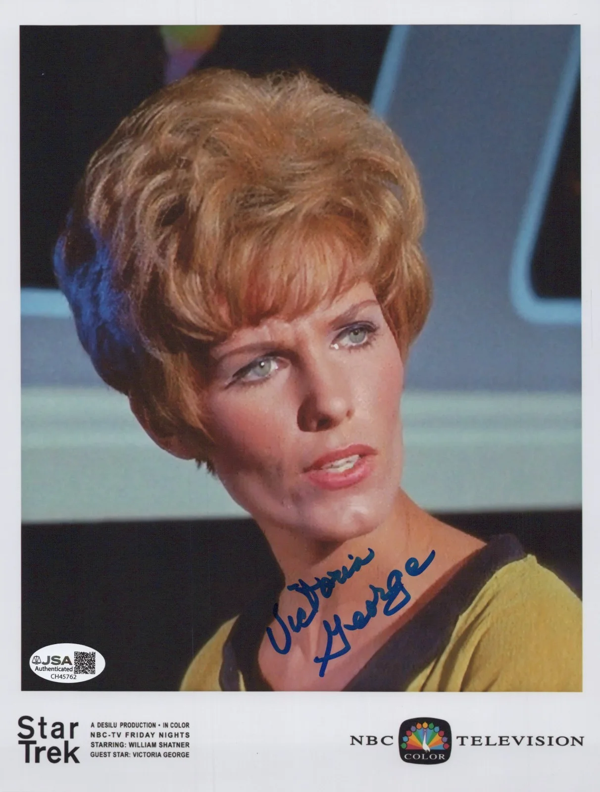 VICTORIA GEORGE — VICTORIA GEORGE Signed STAR TREK 8x10 Photo ENSIGN JANA Autograph JSA COA CERT