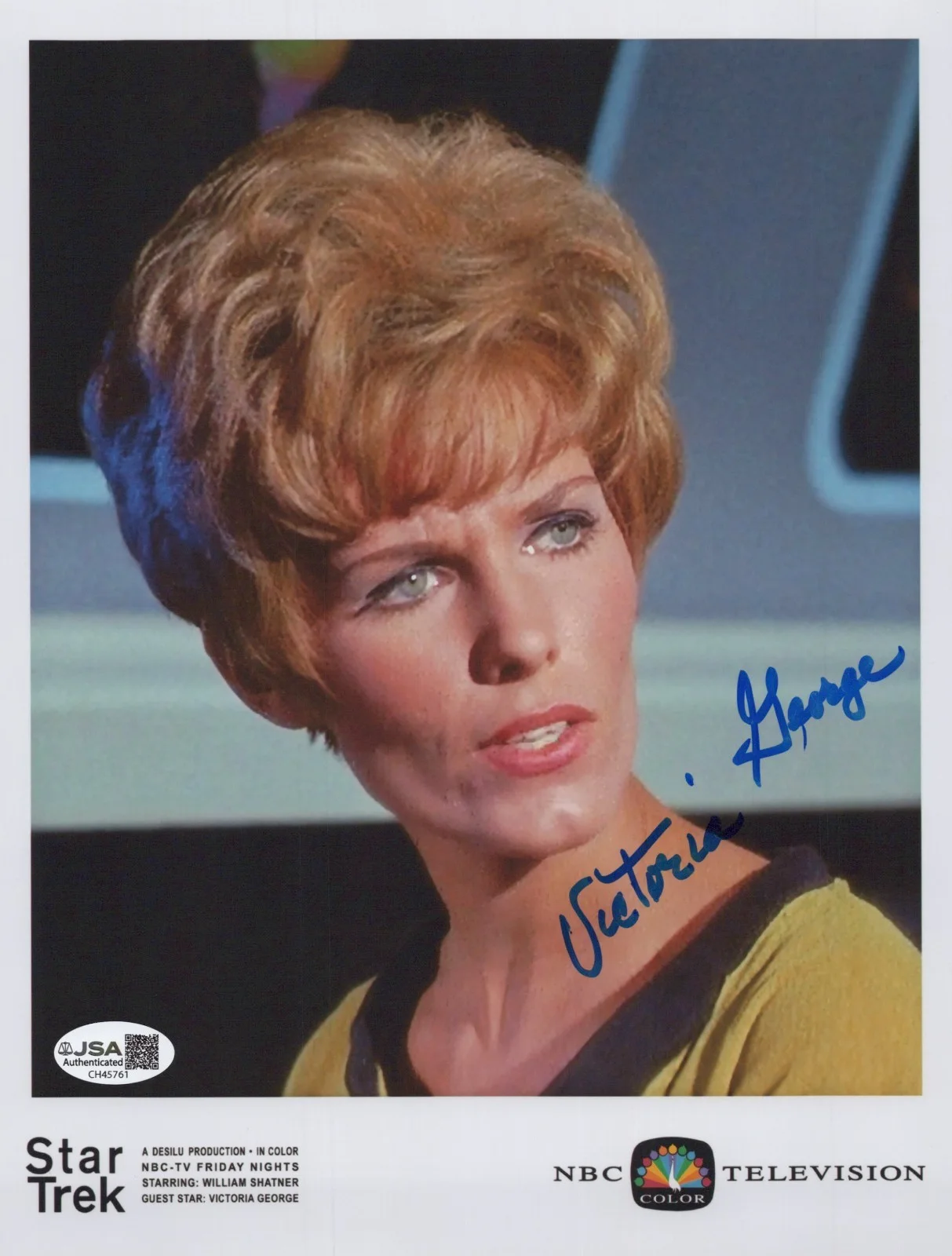 VICTORIA GEORGE — VICTORIA GEORGE Signed STAR TREK 8x10 Photo ENSIGN JANA Autograph JSA COA CERT