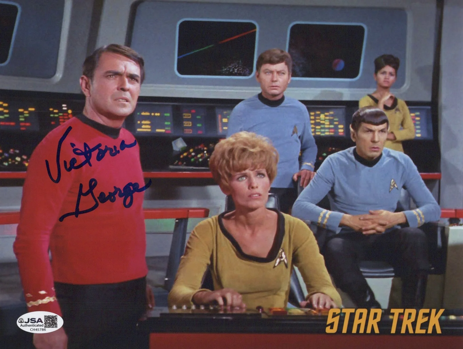 VICTORIA GEORGE — VICTORIA GEORGE Signed STAR TREK 8x10 Photo ENSIGN JANA Autograph JSA COA CERT
