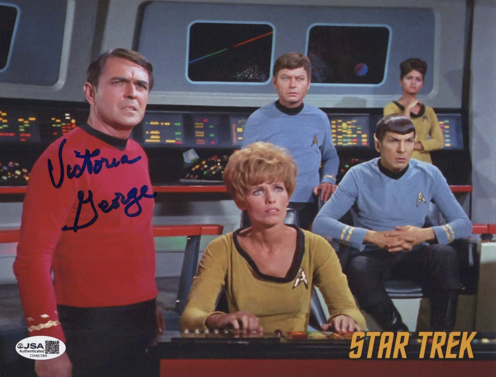 VICTORIA GEORGE — VICTORIA GEORGE Signed STAR TREK 8x10 Photo ENSIGN JANA Autograph JSA COA CERT
