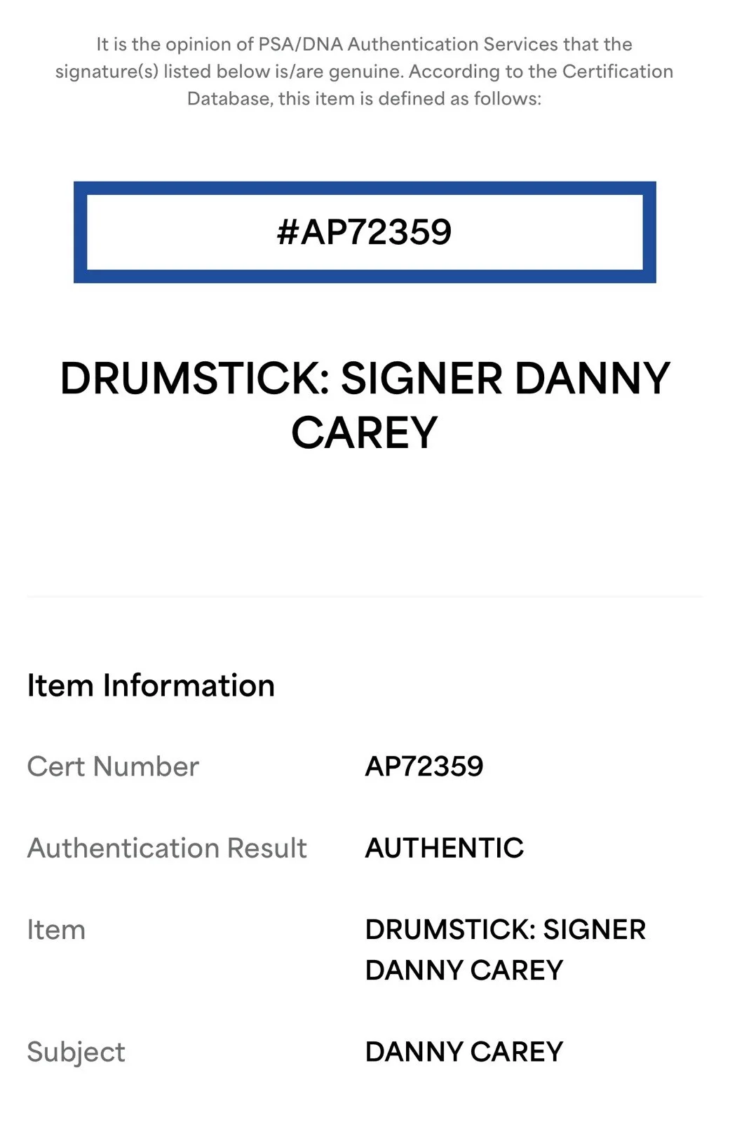 Danny Carey Signed Autographed Signature Drumstick Tool PSA/DNA Authenticated, image 3