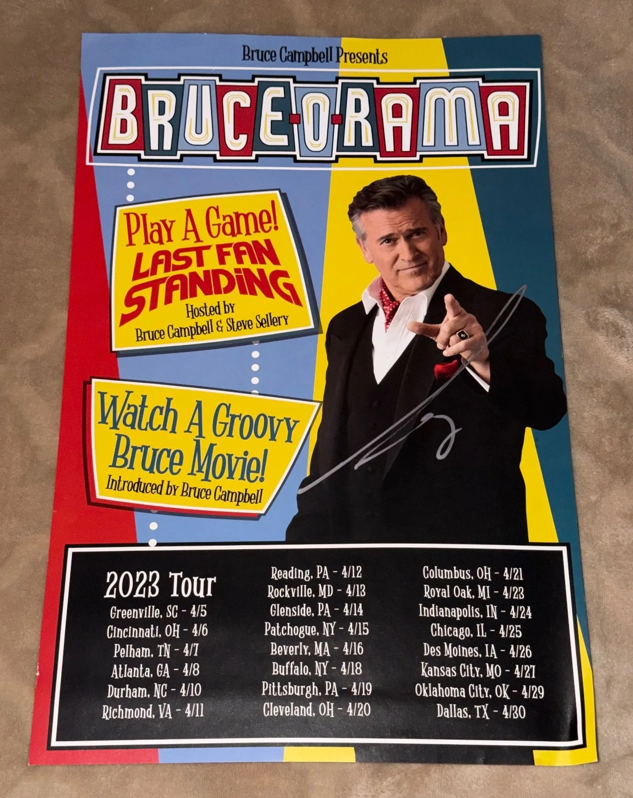 Bruce Campbell — Bruce Campbell Signed 2023 Bruce-O-Rama Tour Mini-Poster 11x17