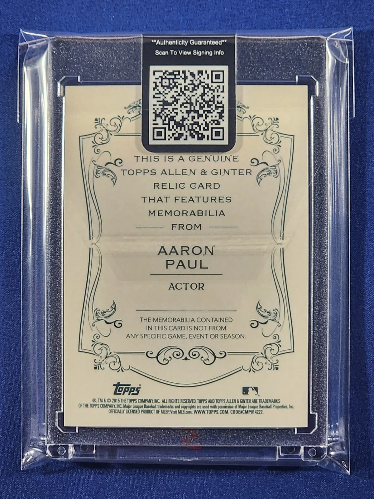 Aaron Paul — Aaron Paul Jesse Pinkman Signed Breaking Bad 2015 Topps Allen Ginter Relic Auto, изображение 2