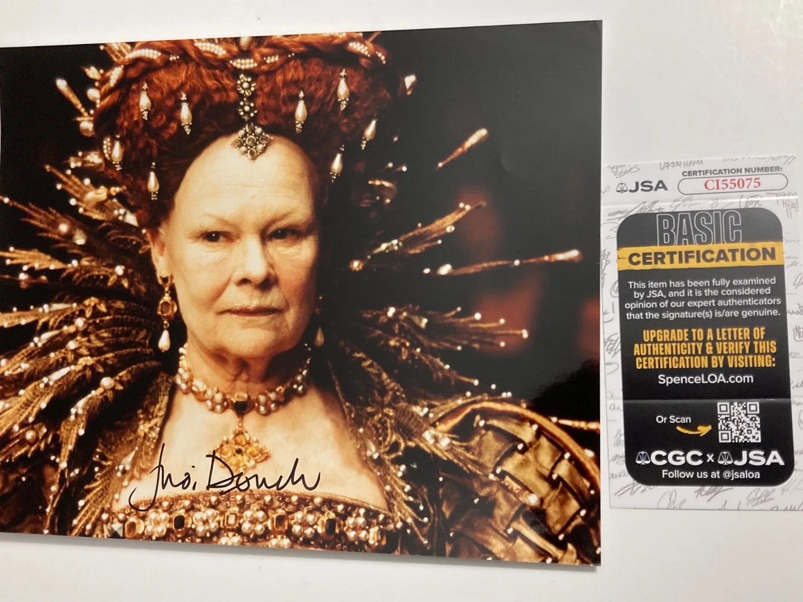 JUDI DENCH — JUDI DENCH signed 8x10 "SHAKESPEARE IN LOVE" photo JSA#CI55075