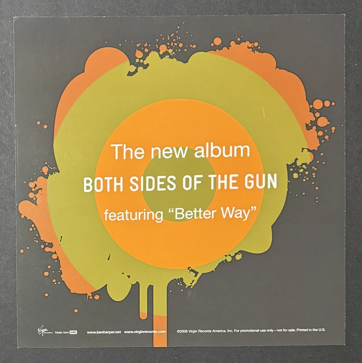 BEN HARPER signed album cover slick BOTH SIDES OF THE GUN, image 2