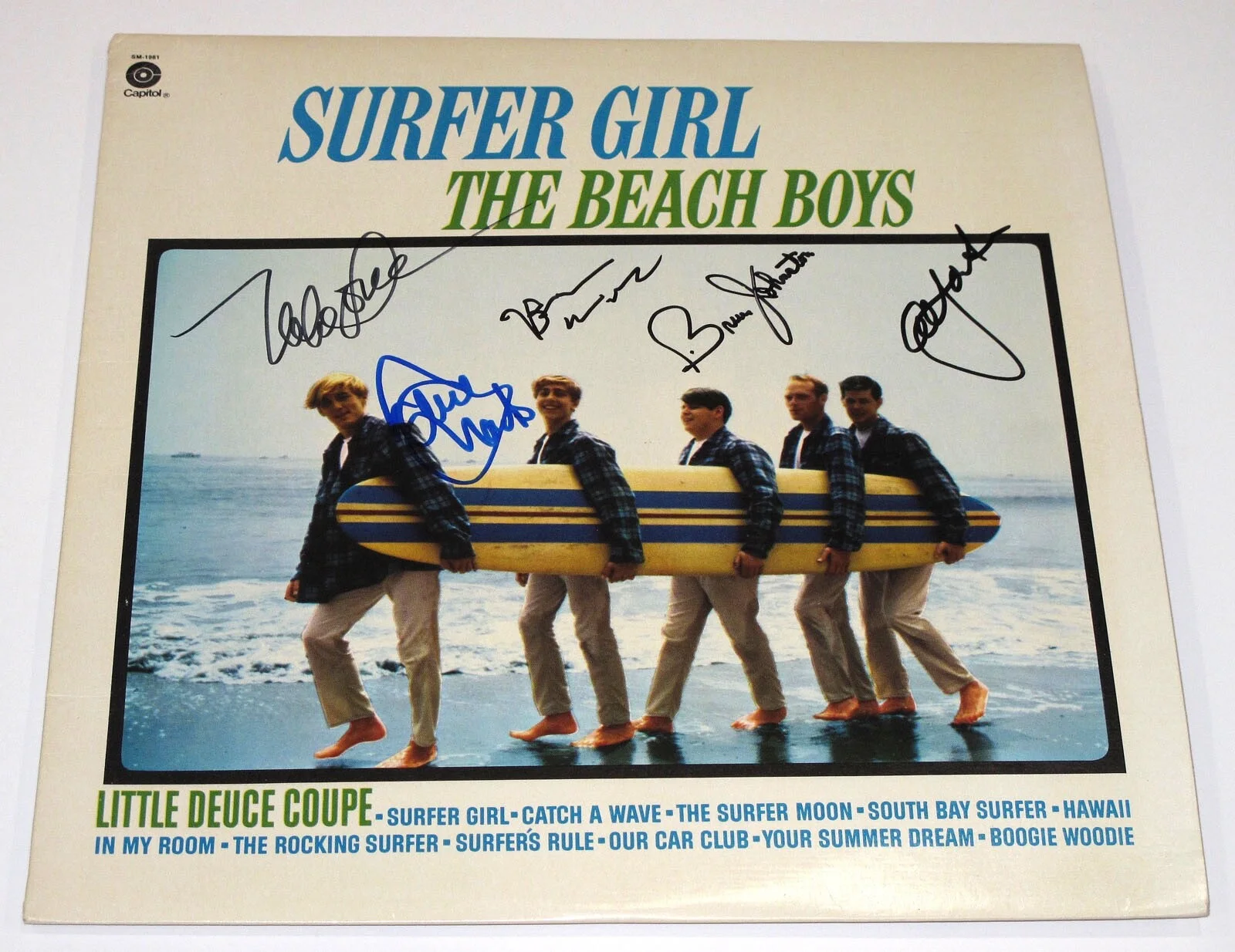 THE BEACH BOYS - Brian Wilson, Mike Love, Bruce Johnson — THE BEACH BOYS signed "SURFER GIRL" Vinyl Album ALL 5 Brian Wilson Mike Love JSA, изображение 4