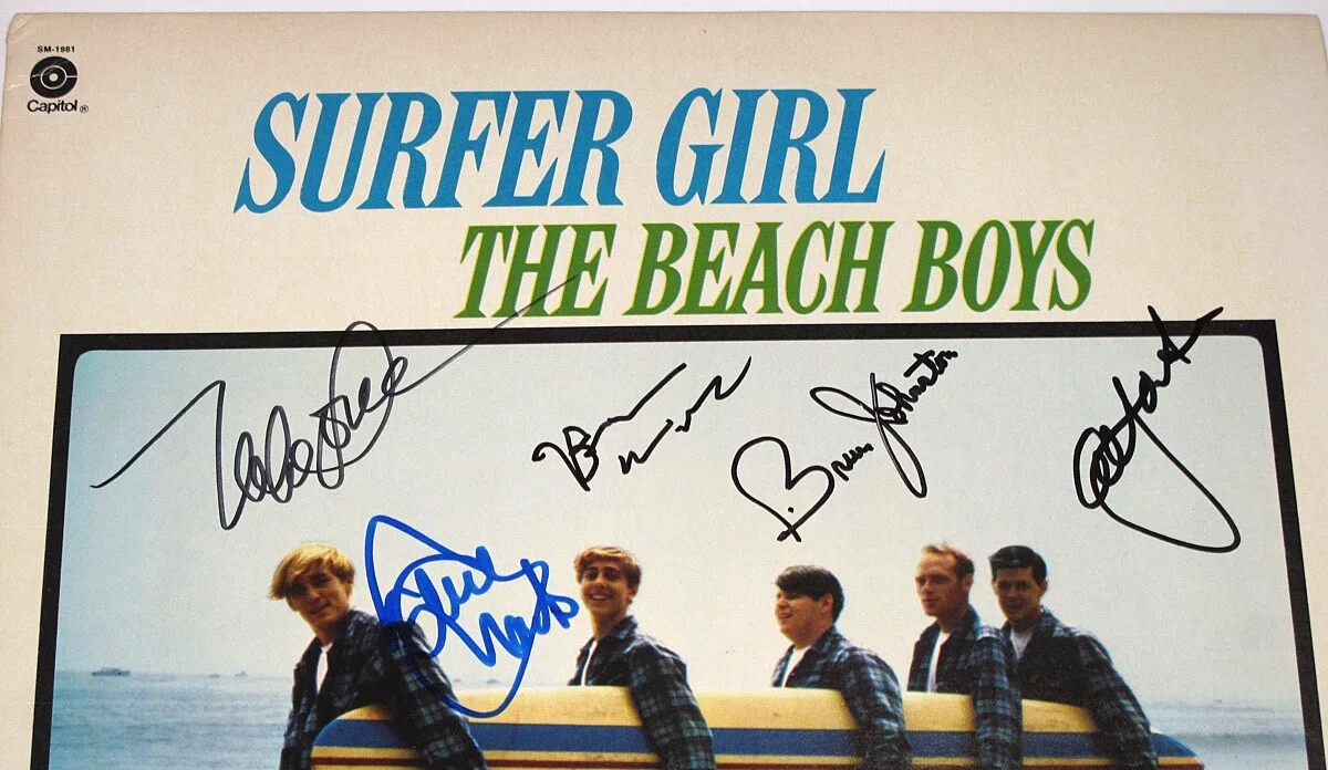 THE BEACH BOYS - Brian Wilson, Mike Love, Bruce Johnson — THE BEACH BOYS signed "SURFER GIRL" Vinyl Album ALL 5 Brian Wilson Mike Love JSA, изображение 5
