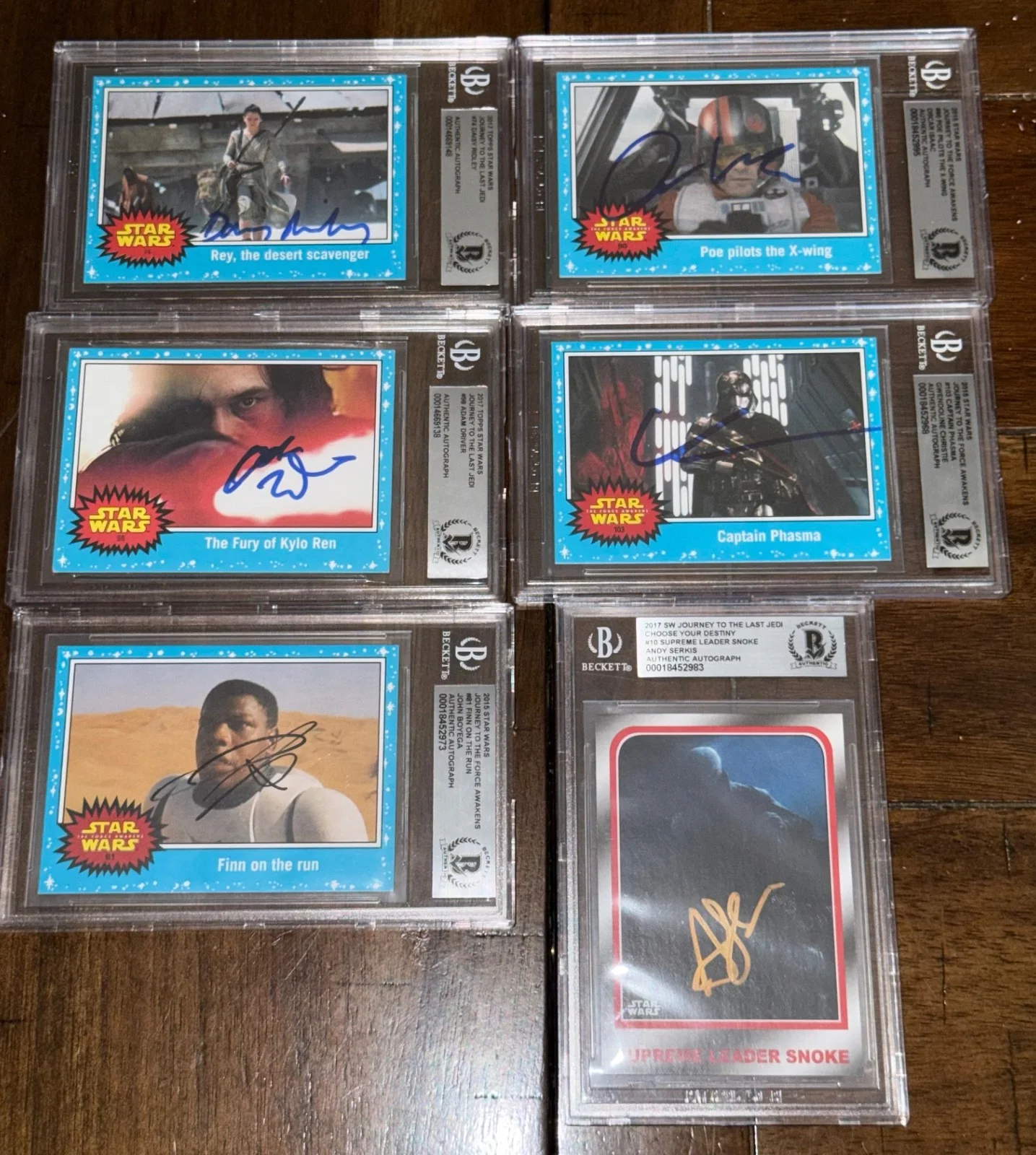 Adam Driver — Lot 6 Star Wars TFA SIGNED Auto Cards Adam Driver Daisy Ridley Boyega Isaac BAS