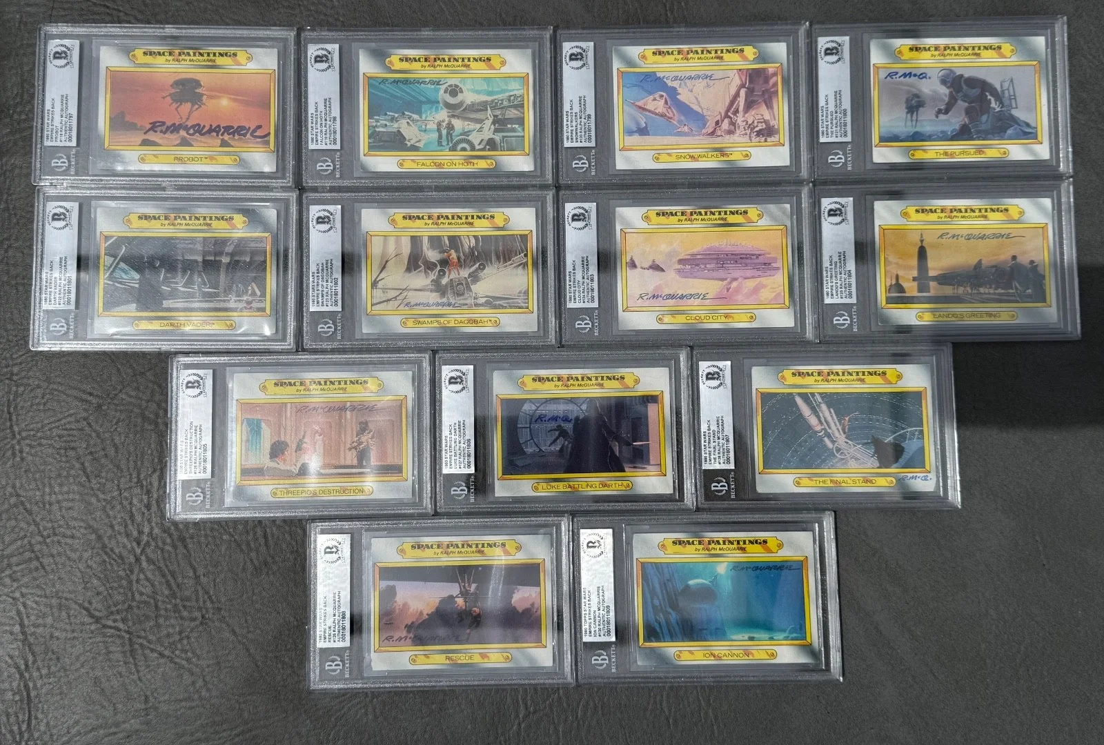 Ralph McQuarrie — 13 ESB Topps Space Paintings Set Cards Star Wars SIGNED Auto Beckett 118-130 BAS, image 2