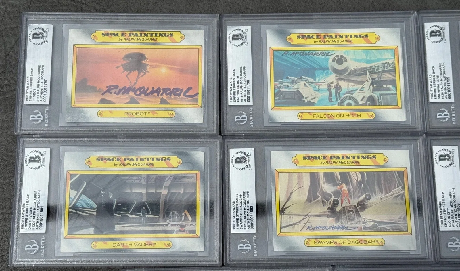 Ralph McQuarrie — 13 ESB Topps Space Paintings Set Cards Star Wars SIGNED Auto Beckett 118-130 BAS, image 4