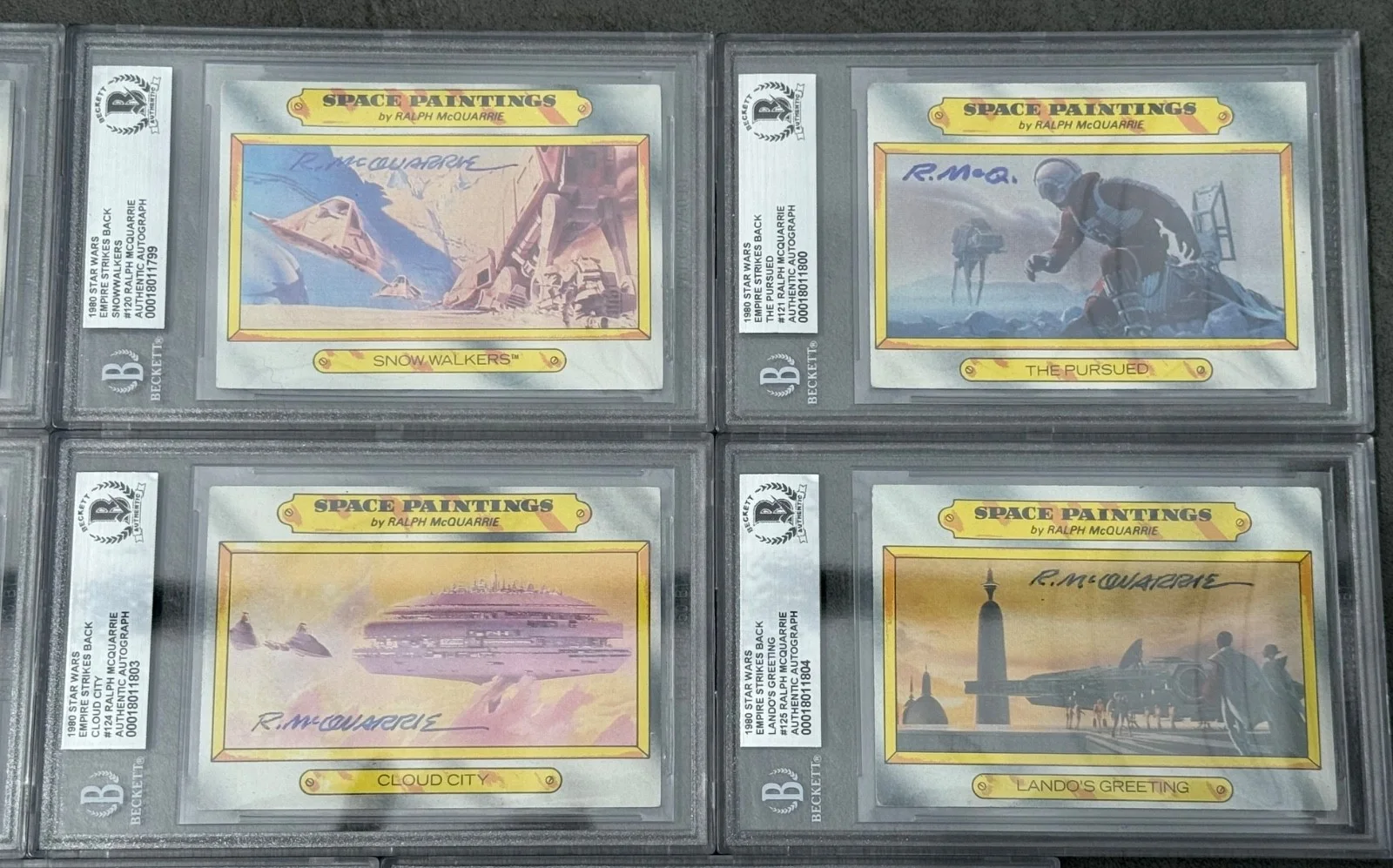 Ralph McQuarrie — 13 ESB Topps Space Paintings Set Cards Star Wars SIGNED Auto Beckett 118-130 BAS, image 5